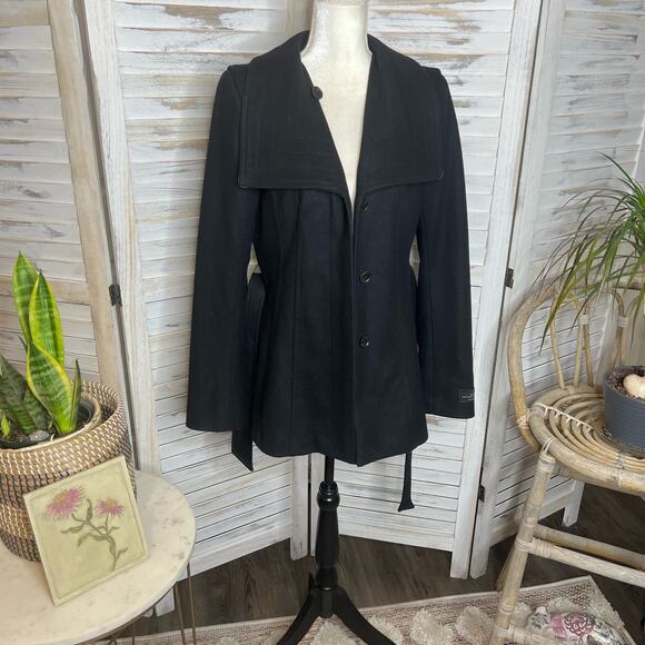 BABATON Women's The Connor Coat Short Virgin Wool Cashmere Coat Black Belted M - Picture 4 of 16